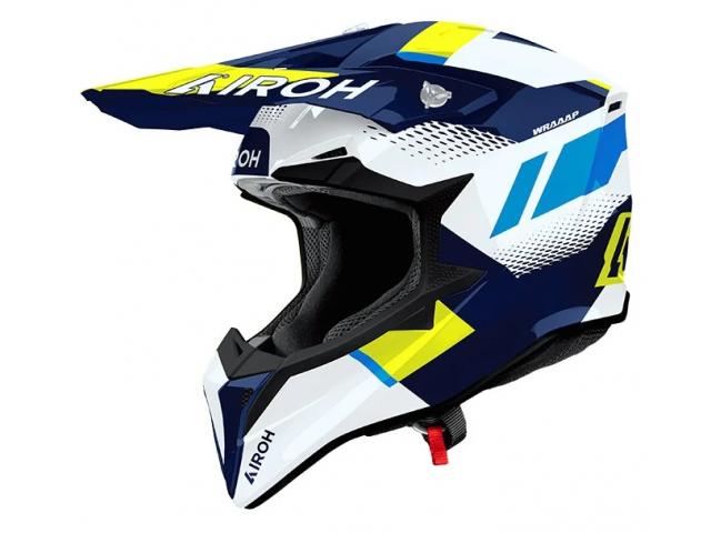 Casco Airoh Wraaap Vision Giallo Fluo Blu Lucido
