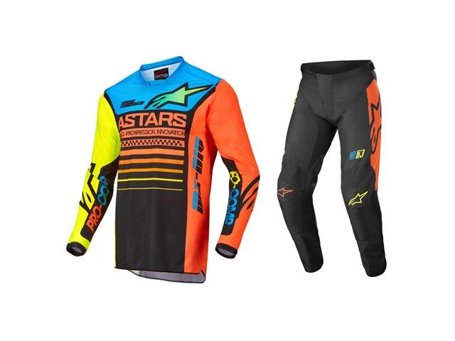 Completo Alpinestars Racer Compass Nero/Giallo Fluo/Arancione/Celeste